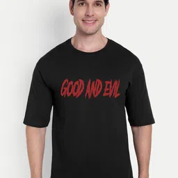 benny brooks Good and Evil Typography Printed Round Neck Cotton T-shirt-picture-30