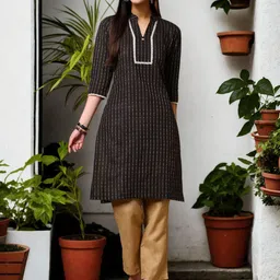 Anouk Rustic Striped Mandarin Collar Kurtas-15