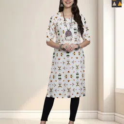 HERE&NOW Women Ethnic Motifs Printed Crepe Kurta-picture-58