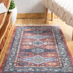TROOST Red & Blue Ethnic Motifs Anti- Skid Oriental Traditional Area Rug-9