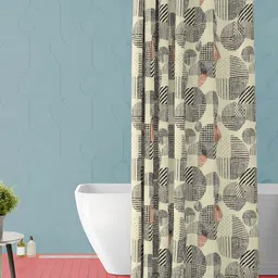 ArtzFolio Beige and Black Geometric Printed Waterproof Shower Curtain-image-33