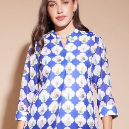 Pink Fort Women Floral Printed Mandarin Collar Poly Silk Top-image-50
