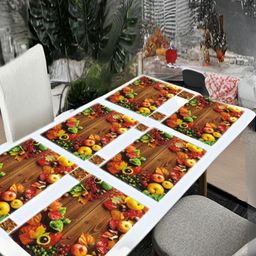 REVEXO 12-Pcs Brown & Yellow Printed Table Placemats&Coasters-46