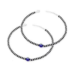 QNAM Set Of 2 Silver-Plated Artificial Beads Anklet image 3