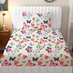 IVAZA White 380 TC Geometric Single Bedsheet with 1 Pillow Covers-image-80