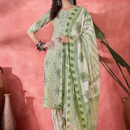 RangDeep Women Floral Printed Regular Pure Cotton Kurta with Trousers & With Dupatta-picture-52