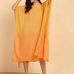 CORSICA Women Tie and Dye Dyed Round Neck Crepe Kaftan Midi Dress-picture-17