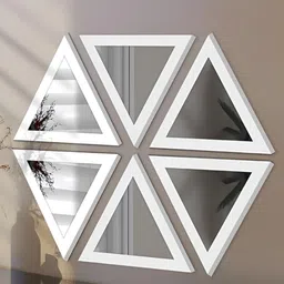 Art Street 6-Pcs White Triangular Shape Acrylic Basin Mirror With Hook image 5