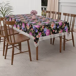 Myntra Elegant Homes Black Floral Waterproof 6-Seater Table Cover-image-34