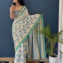 HERE&NOW Abstract Printed Pure Cotton Bagru Saree-3