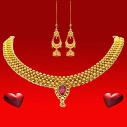 Heer Collection Gold Plated Ethnic Matte Finish Thushi Choker Necklace and Earrings-48