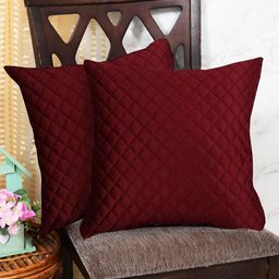 IVAZA Maroon Set of 5 Checked Velvet Square Cushion Covers image 2