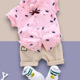 Woxaa Kids Printed Short Sleeves Shirt With Shorts-image-97