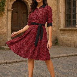 CORSICA Women Printed Fit and Flare Dress Comes with a belt-image-44