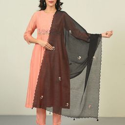 JAYPORE Floral Embroidered Thread Work Dupatta-16