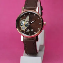 VIRAKTI Women Brass Embellished Dial & Leather Straps Analogue Watch F-69-BROWN-P-picture-6
