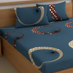 CG HOMES Blue & Brown Geometric 210 TC Queen Bedsheet with 2 Pillow Covers-image-88