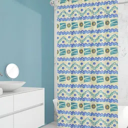 ArtzFolio Cream-Coloured & Blue Geometric Printed Waterproof Shower Curtain-14