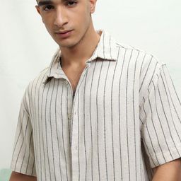 HIGHLANDER Men Cuban Collar Striped Cotton Oversized Casual Shirt-image-49