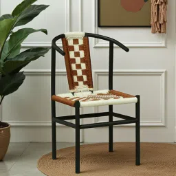 bohemiana from pepperfry Aiken Metal Chair in Black Colour With White and Brown Cotton Rope-picture-29