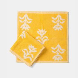 Fabindia Yellow & White 2 Pcs Floral Printed Cotton Face Towels-14