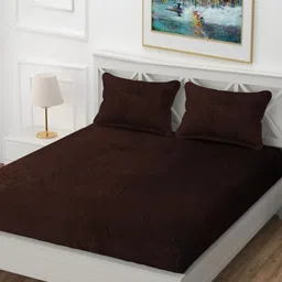 YaAkholic Brown 210 TC King Velvet Fitted Bedsheet Set - 1.9 M x 1.8 M-image-25