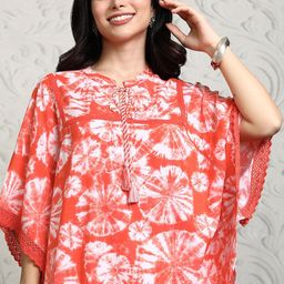 Vishudh Women Dyed Mandarin Collar Kimono Sleeves Kaftan Top-image-8
