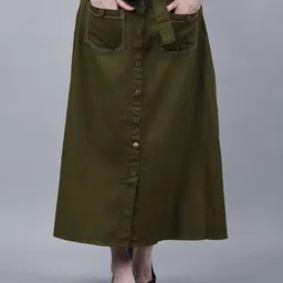 Codaisy cotton twill skirts Women Tie-Ups A-Line Midi Skirts-image-59