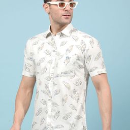 Crimsoune Club Classic Floral Printed Spread Collar Cotton Opaque Slim Fit Casual Shirt-image-71
