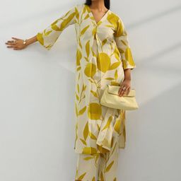 Libas Ethnic Motifs Printed V-Neck Straight Pleated Kurta With Trousers-picture-28