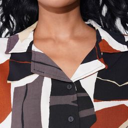 People Women Abstract Printed Shirt Collar Crop Top-picture-2