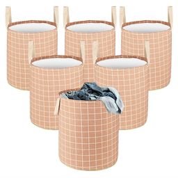 Kuber Industries Brown & White 6 Pieces Checked Cotton Laundry Bags 60 L Each-16