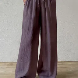 Visit Wear Women Loose Fit High-Rise Wide Leg Trousers-picture-11