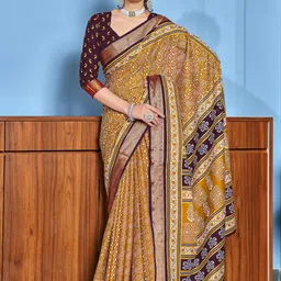 Panzora Ajrak Block Zari Block Print Saree-3