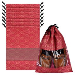 Kuber Industries Maroon 8 Pieces PrintedShoe Cover Bags-image-11