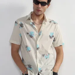 SHOWOFFFF Floral Printed Spread Collar Comfort Slim Fit Cotton Casual Shirt-image-53
