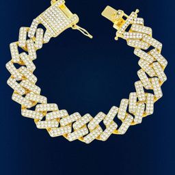 The Roadster Lifestyle Co. Men 18K Gold-Plated Cubic Zirconia Studded Link Bracelet-image-45