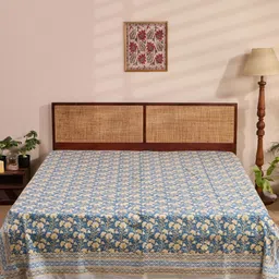 Fabindia Blue & Yellow Cabana Printed King SizeBedCover-image-31