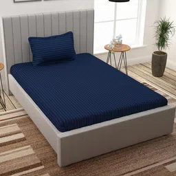Fabture Blue Striped 210 TC Single Bedsheet with 1 Pillow Covers-image-39