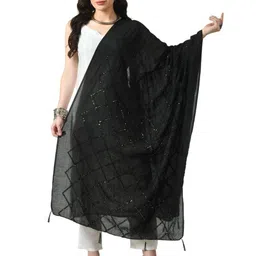 A R SILK DUPATTA HUB Geometric Embroidered Sequinned Chanderi Dupatta-picture-46