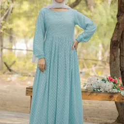 SARINKU Puff Sleeve Georgette Fit & Flare Maxi Dress-image-19