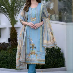 YOELLA Women Regular Sequinned Kurti with Trousers & With Dupatta-29