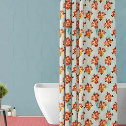 ArtzFolio Off White & Pink Floral Printed Waterproof Shower Curtain-image-89