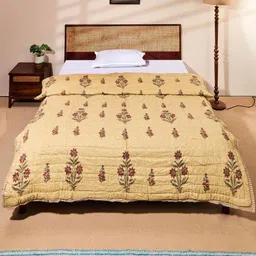 Fabindia Beige & Green Floral AC Room Single Bed Quilt-picture-13