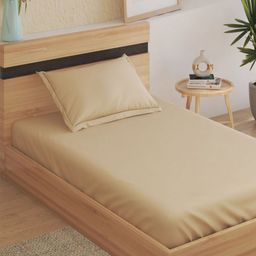 Home Centre Sienna Beige Cotton 144 TC Single Bedsheet with 1 Pillow Cover-2.54 m x 1.52 m-image-94