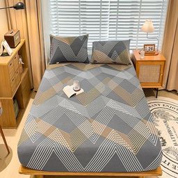 JC HOME Grey & Yellow Geometric 220 TC Queen Bedsheet with 2 Pillow Covers-image-64