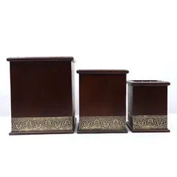 Exotic India 3 Pcs Designer Wooden Planters-55