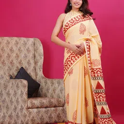 Shivanya Handicrafts Floral Pure Cotton Block Print Saree-image-78