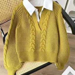 Alamode By Akanksha Women Mustard Yellow Siya Statement Tops with Attached Sweater-11