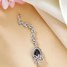ZENEME Rhodium-Plated American Diamond Studded Maang Tikka Head Jewellery-8
